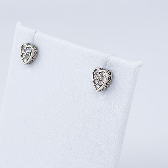 Vintage Sterling Silver Heart Earrings 1cm | Cubic Zirconia Studs | Romance - Picture 4 of 8